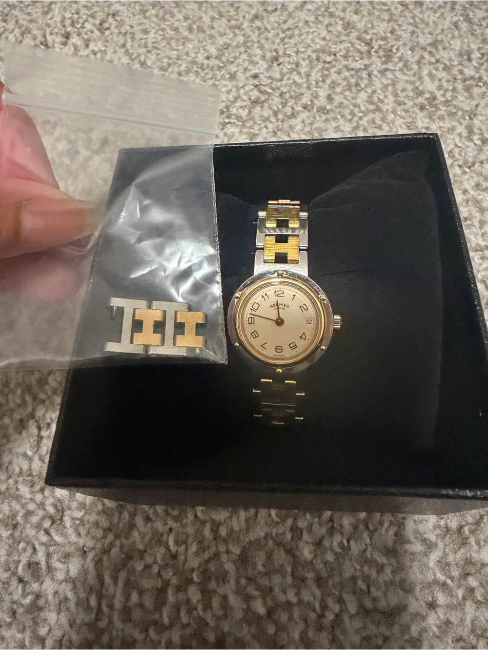 “Preloved” Hermes Clipper TwoTone Watch with Interlocking Links